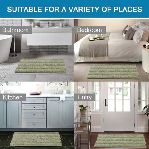 H.VERSAILTEX Bathroom Rug Sets 2 Piece Bath Mats Non Slip Thick Soft Chenille Striped Bath Rug achine Washable Shower Floor Rugs for Tub, Shower and Floor (Eucalyptus Green, 20" x 32"/24" x 36") - Image 6
