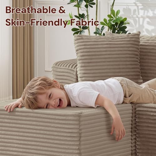 Korser Boneless Couches for Living Room, Cloud Couch Sectional with Ottoman, L-Shaped Sofa with Fluffy Comfy Corduroy Deep Seat, Bedroom, Apartment, No Assembly Required - Image 4