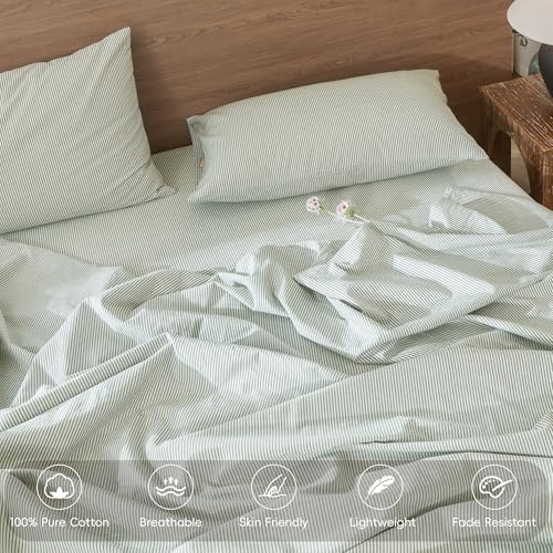 MooMee Striped Duvet Cover Set 100% Washed Cotton Linen Like Alaska King - Image 3