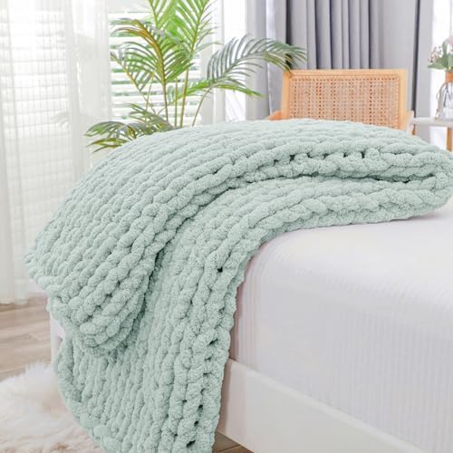 Bigacogo Chunky Knit Throw Blanket for Couch, 40x40 inches, Mint by Bigacogo
