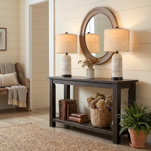 OYEARS 22.5" Bedside Table Lamps Set of 2, Farmhouse Table Lamp with USB A+C Charging Ports,Vintage Nightstand Lamp for Bedrooms and Living Rooms, Retro Resin End Table Lamp with Linen Shade, Black - Image 6