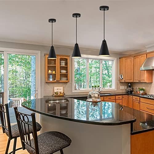 Black Pendant Light for Kitchen light fixtures,Small Modern Industrial Chandeliers with Cone Metal Shade,Mini Adjustable Cord Hanging Lighting Fixtures for Over island,Bar,Dining Room.(1 Pack) - Image 3