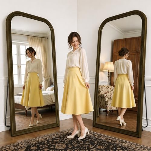 71"x32" Full Length Mirror with Stand, Arched PU Frame - Image 3