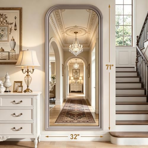 71"x32" Full Length Mirror with Stand, Arched PU Frame - Image 3