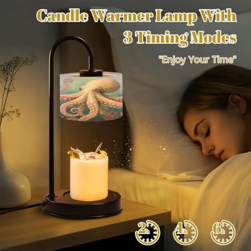 Candle Warmer Lamp with Timer Beach Decor Ocean Sea Turtle Octopus Coastal Teal Vintage Whale Dimmable Wax Warmer with 4 Bulbs for Jar Candles Women Birthday Gifts House Warming New Home Decor - Image 4