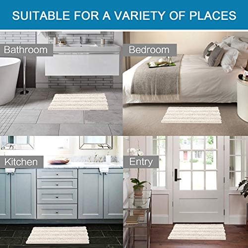 H.VERSAILTEX Ivory Bath Mat Bath Rugs, Extra Thick Striped Bath Rugs for Bathroom 2 Piece Bathroom Set, Anti-Slip Soft Plush Chenille Shaggy Mat Water Absorbent (Ivory, 20" x 32"/17" x 24") - Image 6