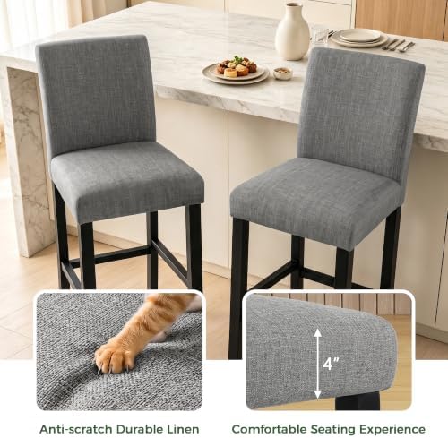 LSSPAID Bar Stools Set of 2, Grey Fabric Upholstered Barstools - Image 4