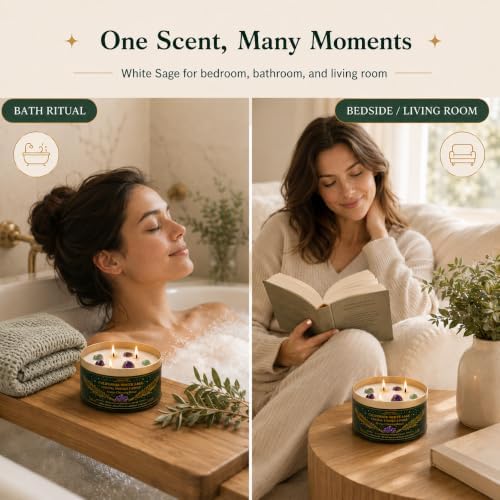 Sage Candle for Cleansing, 3 Pack Scented Candle Jar Candles with Crystals - Image 4