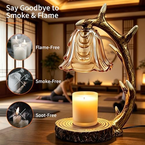 BAUSATZ Candle Warmer Lamp, Candle Light Warmer, Candle Lamp Warmer, Candle Warmer with Timer, Birthday Gifts (Resin Reindeer Antler Design) C - Image 5