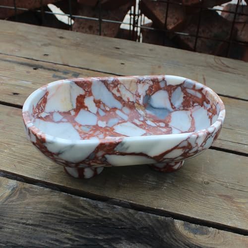 Nawgnail Natural Oval Calacatta Red Marble Fruit Bowl for Kitchen Counter 10", Large Decorative Bowl Two-Legs for Home Decor, Fruits Holder For Dining Table - Kitchen Organization - Image 4