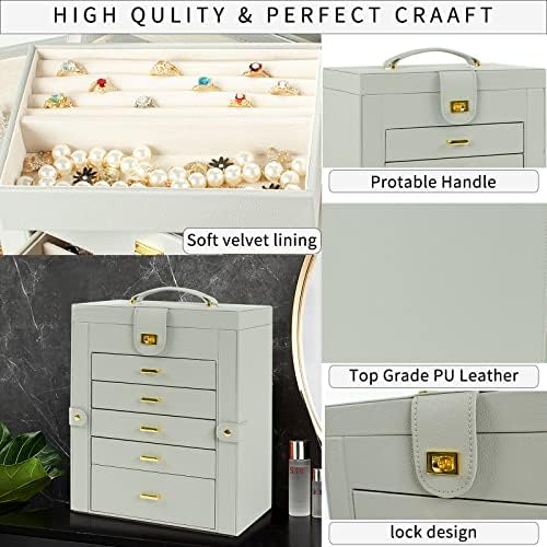 AKOZLIN 6-Tier Jewelry Box Organizer 5 Drawers Storage Grey Large - Image 7