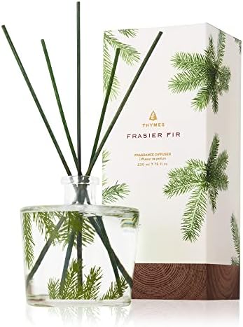 Thymes Frasier Fir Reed Diffuser Set – Includes Reeds, Fragrance Oil, and Frosted Glass Bottle – Fragrance Oil Diffuser – Room Fresheners – Luxury Home Decor – Green & Clear (Pine Needle, 7.75 fl oz) by Unknown