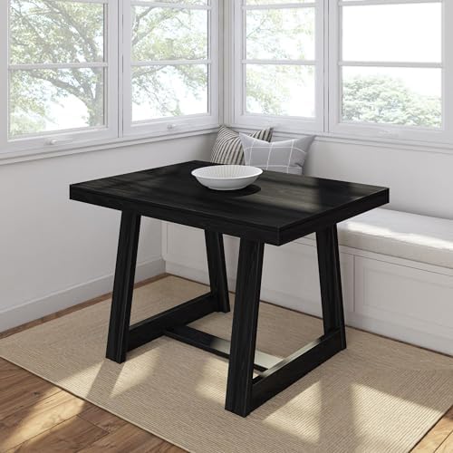 Plank+Beam Classic 48 Inch Dining Table, Rectangular, Black Wirebrush by PlankBeam