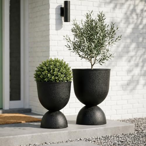 KOL Plastic Planters, Black Urn Planters 2 Pack, 18 Inch+23 Inch by KOL