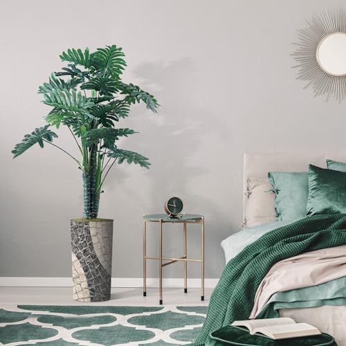 Artificial Tree in Geometric Pattern Planter, Fake Philodendron Tree Silk Tree for Indoor and Outdoor Home Decoration - 70" Overall Tall (Plant Pot Plus Tree) - Image 5