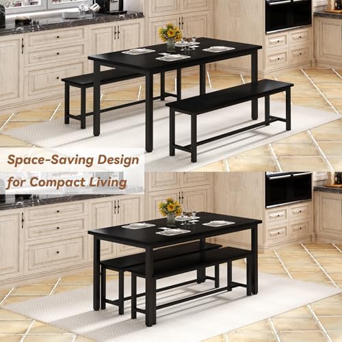 Recaceik Dining Table Set for 4 Kitchen Dining Room Set with 2 Dinner Benches, Farmhouse Breakfast Table for Apartment Small Space, Easy Assembly - Image 5