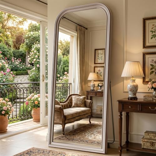 71"x32" Full Length Mirror with Stand, Arched PU Frame - Image 7