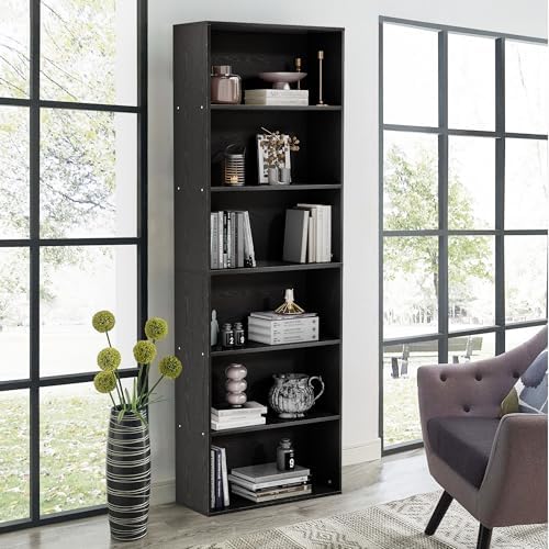 GRUSIGN 71" Tall 6-Tier Bookshelf, Large Open Display Bookcase with Ample Storage, Floor Standing Book Shelf for Living Room, Home Office, Bed Room, Black by GRUSIGN