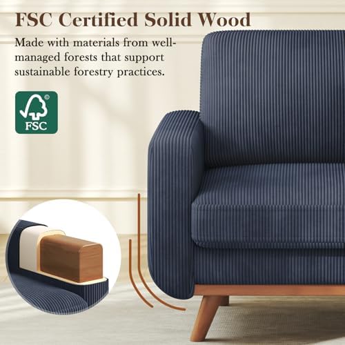 Vesgantti 38.5" Accent Chair Dark Blue, Comfy Corduroy Single Sofa Seat with Spring Cushion, Upholstered Armchair with Deep Seat, Reading Chair for Adults, Modern Sofa for Living Room, Bedroom - Image 4