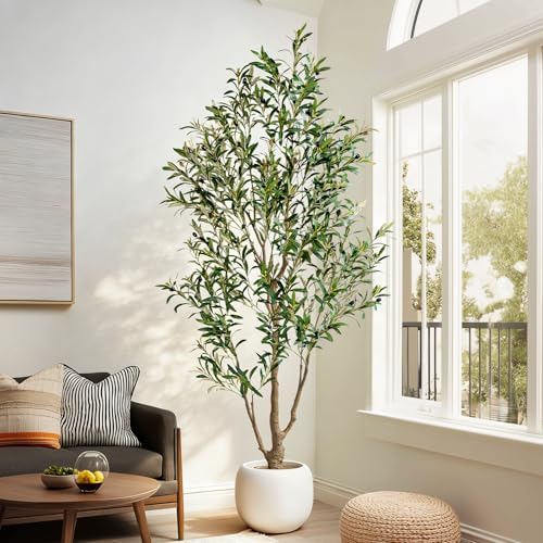 Tall Faux Olive Tree Large Artificial Trees with Pot Indoor Outdoor Realistic Floor Fake Plastic plantas for Modern Home Living Room Office Corner Farmhouse Fake Olives Plants Decor Housewarming Gift - Image 7