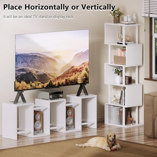 Furologee 6 Tier Bookshelf, S Shaped Geometric Bookcase, White - Image 5