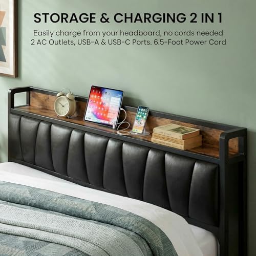 LIKIMIO California King Bed Frame with Storage Headboard & Charging Station - Image 4