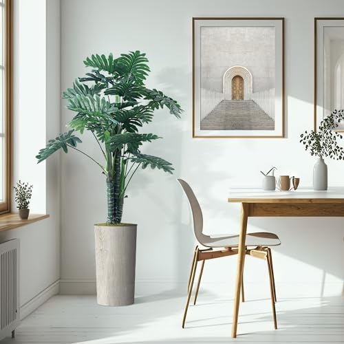 Artificial Tree in Modern Swirl Pattern Planter, Fake Philodendron Tree Silk Tree for Indoor and Outdoor Home Decoration - 70" Overall Tall (Plant Pot Plus Tree) - Image 6