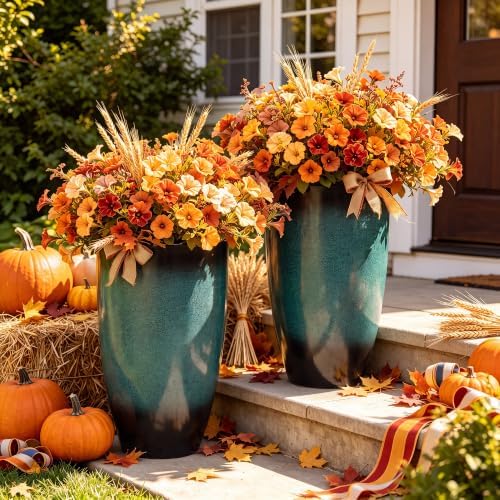Autodaya 23.8" Ceramic-Look Tall Planters for Outdoor Plants Pots for Porch by Unknown