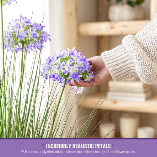 Ttranewsoo Tall Artificial Grass Plant with Purple Flowers, 35.4 Inch Faux Potted Greenery, UV Resistant Floor Plant for Indoor and Sheltered Outdoor Decor, 1 Pack - Image 5