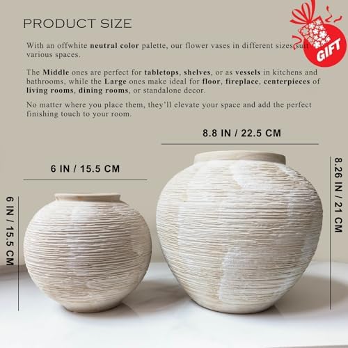 Rustic Ceramic Vintage Farmhouse Vase for Decor (Small Ribbed Whitewash) - Image 3