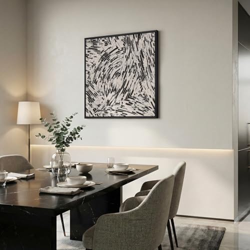 Framed Black and White Abstract Wall Art, 1 Piece Square Modern Canvas Prints Paintings, Minimalist Abstract Brush Pictures for Bedroom Dining Room Living Room Lounge Bathroom Wall Decor 24x24 In - Image 4