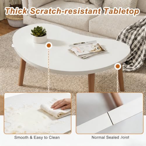 Coffee Table Low Table with Solid Wood Legs, 31.5x19.7 Large Coffee Table Side Table, Floor Table Desk for Sitting on The Floor, Living Room Furniture for Office Apartment Home, Mango White - Image 4