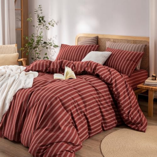 BESTOUCH Striped Cotton Duvet Cover Set Linen Feel Oversized Full - Image 6