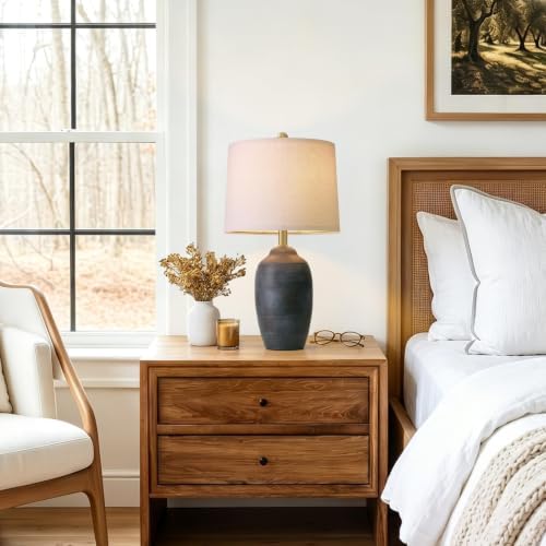 24.5" Vintage Ceramic Table Lamp for Living Room Black Single - Image 3