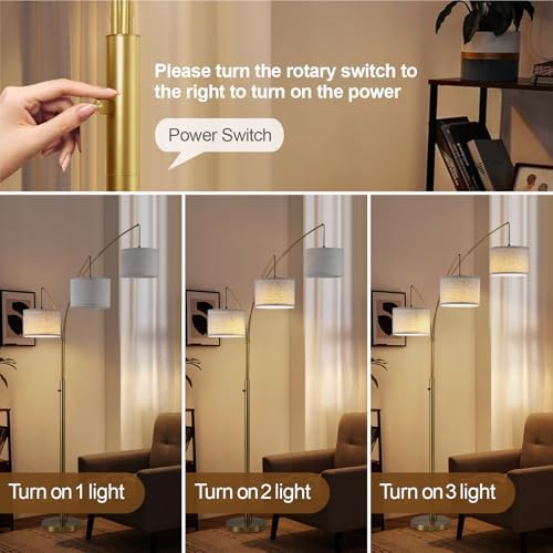 Netin Gold Floor Lamp, Arc Floor Lamps for Living Room Bright Lighting, 3 Light Dimmable Floor Lamp with Remote Control, 3 Color Temperature, Tree Floor Lamp for Bedroom Office - Image 4