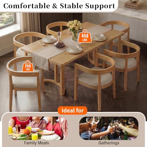 VilroCaz Acacia Wood 7 Piece Dining Table Set with 6 Upholstered Chairs - Image 7