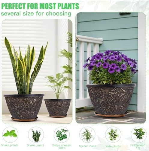 Nooulap 4 Pack 10 Inch Plant Pots Drainage Holes and Saucers - Image 6