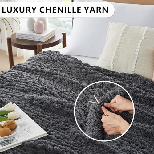L'AGRATY Chunky Knit Throw Blanket for Couch, 80 x 90 Inches, Dark Grey - Image 3