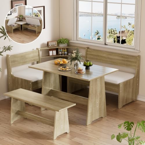 PAKASEPT Corner Breakfast Nook Table Set Kitchen Bench with Soft Cushion by PAKASEPT