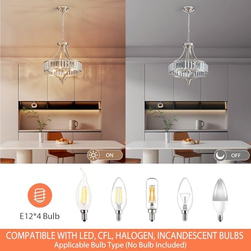 Crystal Chandeliers for Dining Room Rustic Farmhouse Pendant Round 4-Light Brushed Nickel Lighting Fixture for Dining Room Kitchen Island Hallway Bedroom Home Office - Image 4