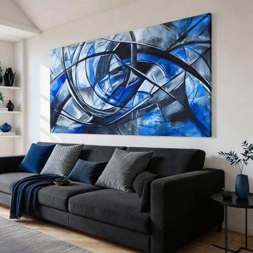 Abstract Wall Art Decor Modern Wall Art Pictures for Living Room Abstract Canvas Art Wall Decor Large Blue Wall Art Prints Artwork for Walls Black and White Wall Art Decor Home Office Decor 24" X 48" by TQJYILUFAART