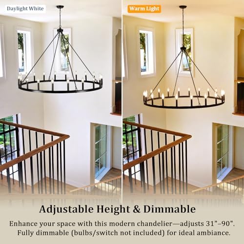 Black Wagon Wheel Chandelier, 20 Light Large Farmhouse Industrial Rustic Chandelier, 48 Inch Round Ceiling Pendant Light for Dining Room Living Room Entryway Foyer - Image 5