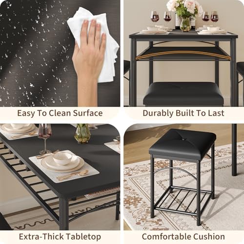 GarveeHome Dining Table Set for 4 with Upholstered Benches and 2 Stools, Modern Space Saving Kitchen Breakfast Table, Ideal for Small Kitchens, Apartments, Studios, and Compact Living Spaces - Image 3