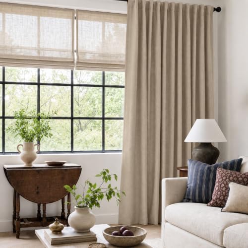 Linen Textured Blackout Sliding Door Curtains 96 Inch Long Burlywood Birch - Image 6