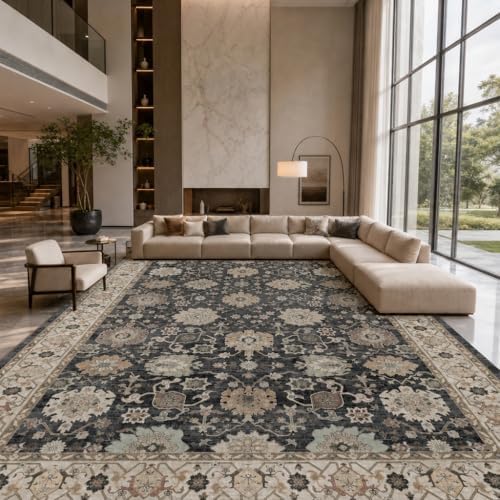 Amada Vintage Washable Area Rug,9'x12',Black/Brown by AMADAHOMEFURNISHING