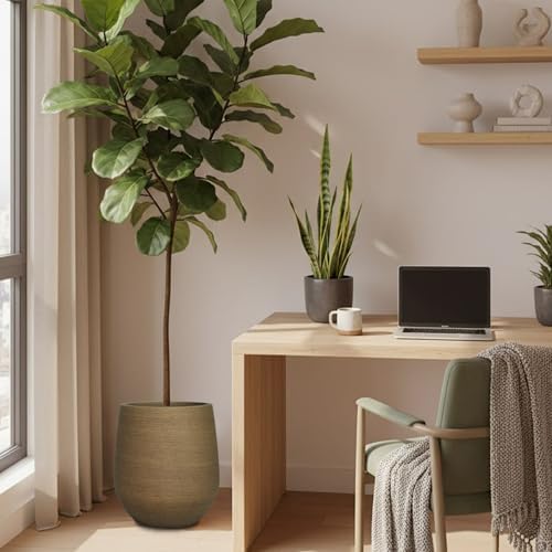 16.9" H Wood-like Large Plastic Tall Planter with Drainage Holes and Plug - Image 7