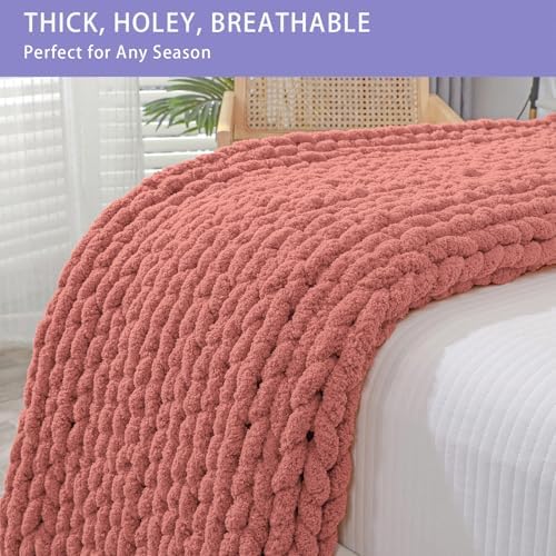 Bigacogo Chunky Knit Throw Blanket for Couch, 51x63 inches, Antique Red - Image 4