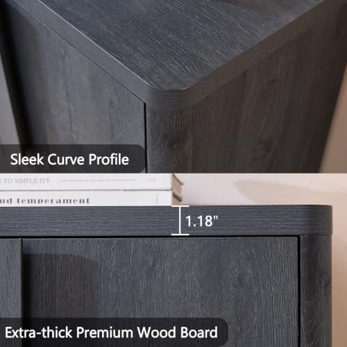 62.28'' Sideboard Buffet Cabinet W/Storage, Modern Accent Cabinets W/Curved Handles & Adjustable Shelves, 4 Doors Coffee Bar Buffet Table Credenza for Living Room Kitchen Hallway, Dark Grey - Image 5
