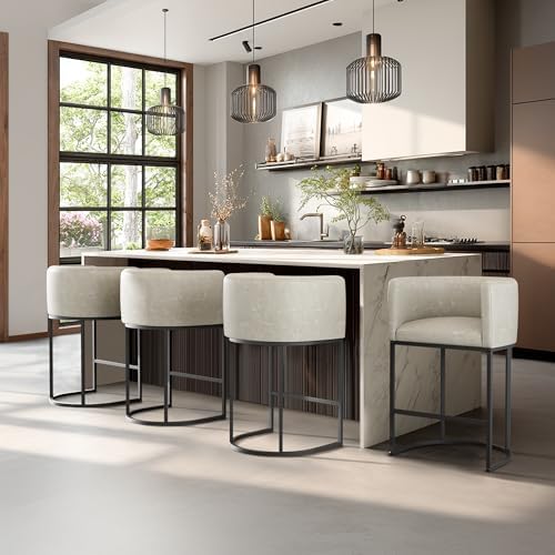 Counter Height Bar Stools Set of 4, Modern Counter Stools for Dining Room, 24 Inch Barstools for Kitchen Island, Faux Leather Bar Stool with Metal Legs and Back Footrest, Greige(White) - Image 7