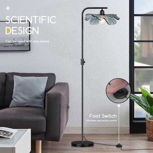 Black Dimmable Floor lamp,Tall lamp for Bedroom Corner,mid Century Modern Floor lamp Blue Glass Shade,Standing Lamps Vintage Retro Floor Light for Living Room Corner Study Office - Image 7